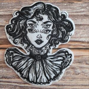 Boho Magick Witchy Lady New Age Black And White Embroidered Iron on Patch